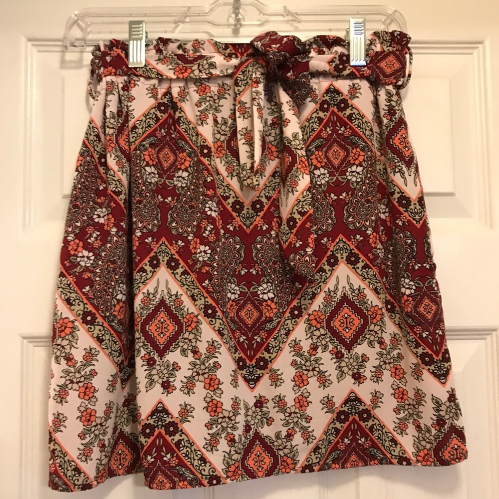 Francesca’s Collection Red Paisley A-line Skirt